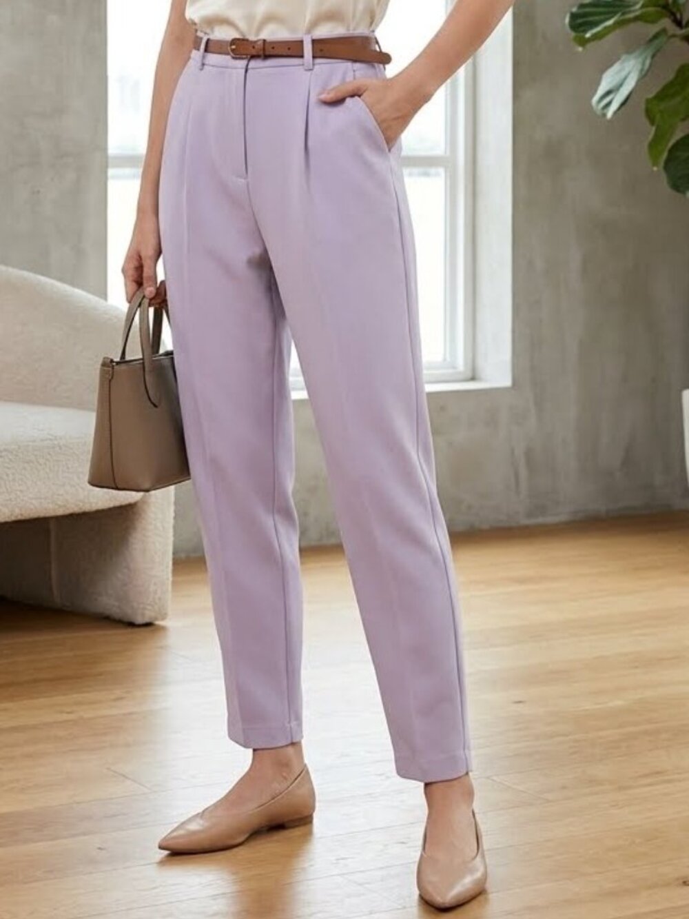 Endhora Lavender Ribbed Waist Pants Size M